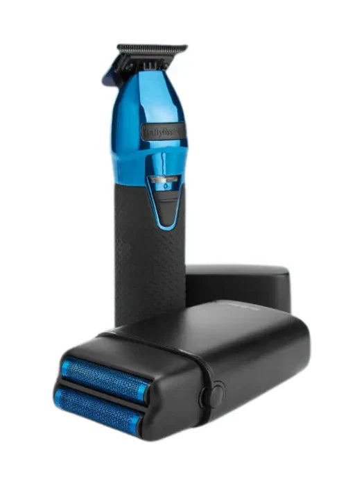 BabylissPro BlueFX+ Skeleton Metal Trimmer + Double Foil Shaver Black and Blue Limited Edition