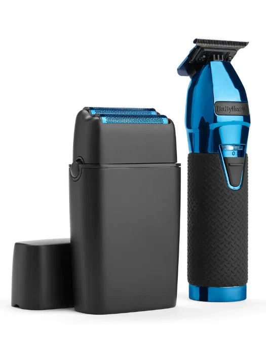 BabylissPro BlueFX+ Skeleton Metal Trimmer + Double Foil Shaver Black and Blue Limited Edition