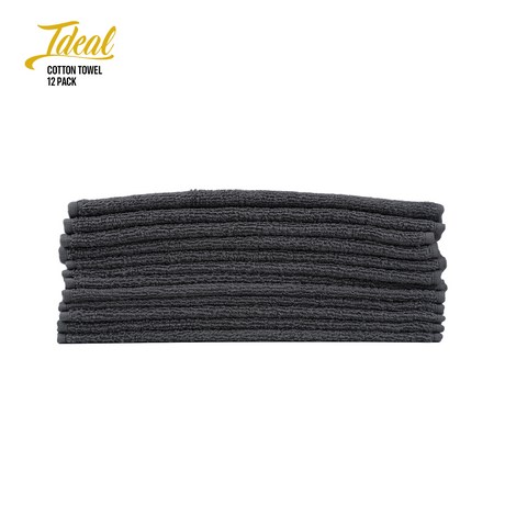 Ideal Cotton Barber Towels Black 12"x12" (12 Pack)