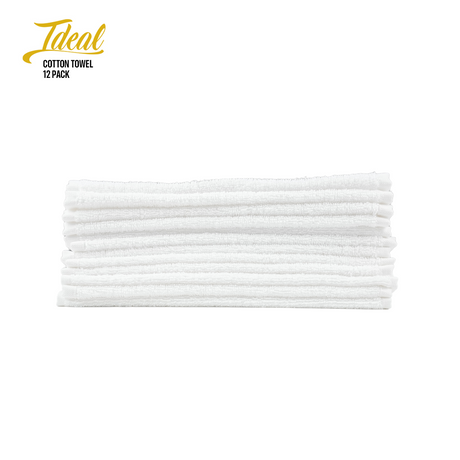 Ideal Cotton Barber Towels White 12"x12" (12 Pack)