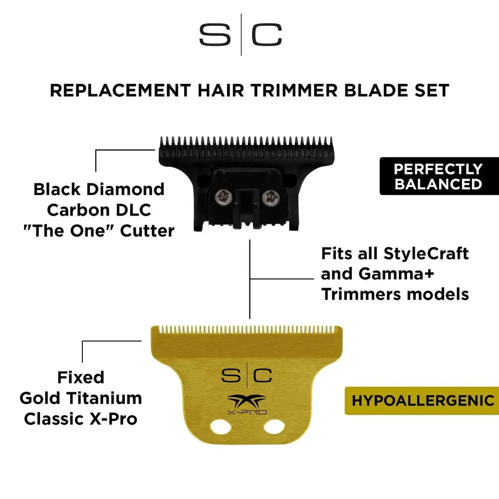 S|C Gold Titanium Classic X-Pro Hair Trimmer Blade & The One Precision DLC Cutting Blade